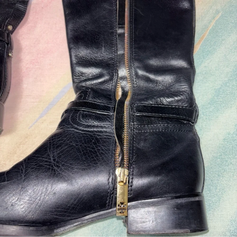 Tory Burch Nadine Riding Boots Black Leather 8.5